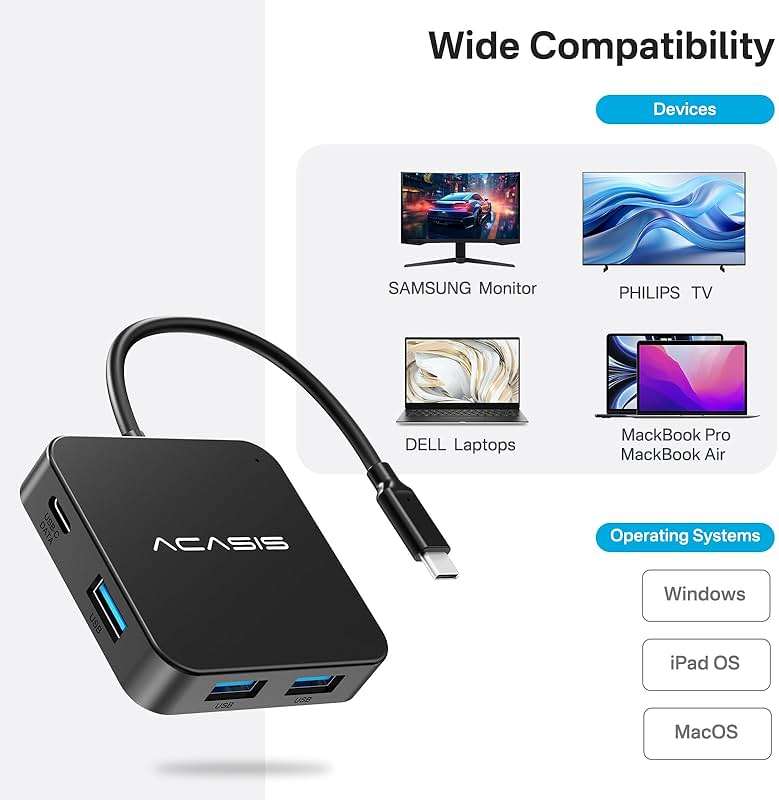 ACASIS USB C Hub 10Gbps, 6-in-1 Multiport Adapter with 4K 60Hz HDMI, 100W Power Delivery, USB A3.2 Data Port, USB C to HDMI Adapter for MacBook, Dell, Lenovo, Surface, iPad PRO, XPS(Black) - Image 6