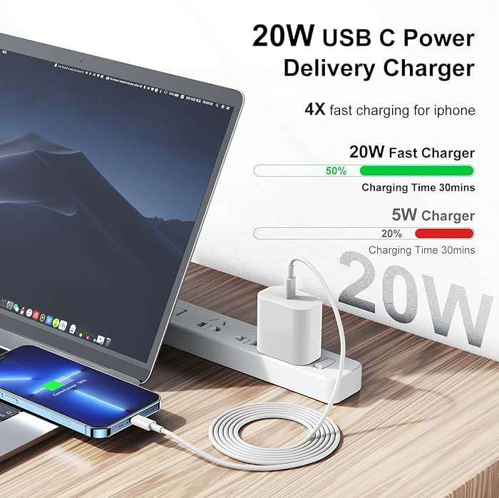 Fast Charger for iPhone Charger Fast Charging 6ft Lightning Cable,for iPhone 14 13 12 Pro Max Charger Fast Charging with USB C Charger Block,Type C to Lightning Cord for iPhone 11 Pro Max/XS-White - Image 2