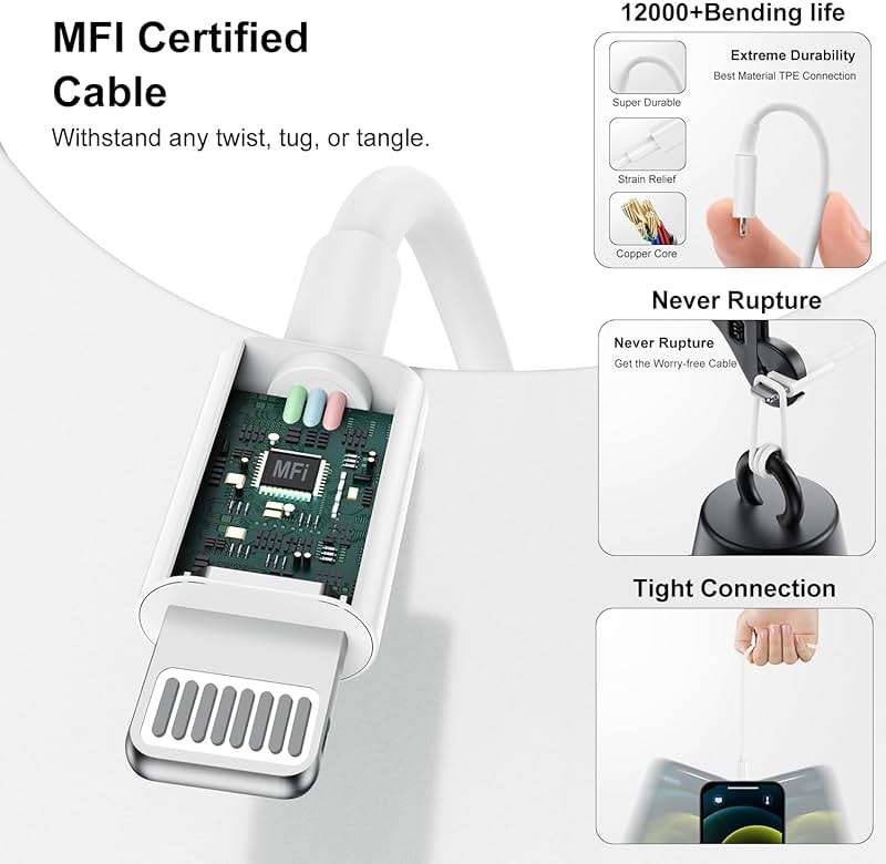 Fast Charger for iPhone Charger Fast Charging 6ft Lightning Cable,for iPhone 14 13 12 Pro Max Charger Fast Charging with USB C Charger Block,Type C to Lightning Cord for iPhone 11 Pro Max/XS-White - Image 3
