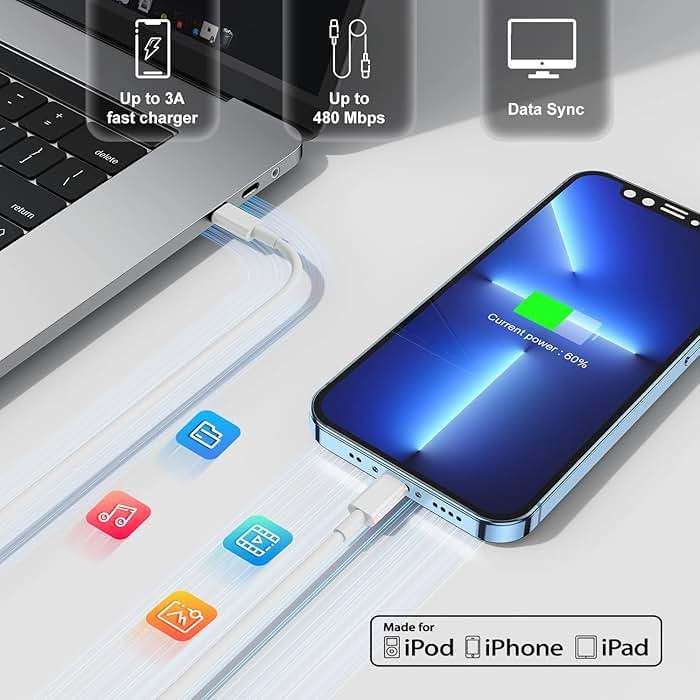 Fast Charger for iPhone Charger Fast Charging 6ft Lightning Cable,for iPhone 14 13 12 Pro Max Charger Fast Charging with USB C Charger Block,Type C to Lightning Cord for iPhone 11 Pro Max/XS-White - Image 6