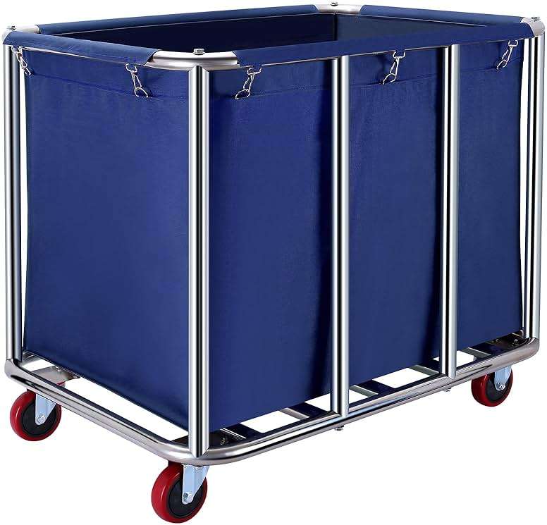 JJSMKCH Commercial Laundry Cart with Wheels, 400L Capacity, Sturdy Steel Frame, Waterproof Oxford Cloth, 330 lbs Load, Blue - Image 1