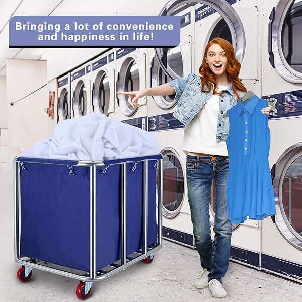 JJSMKCH Commercial Laundry Cart with Wheels, 400L Capacity, Sturdy Steel Frame, Waterproof Oxford Cloth, 330 lbs Load, Blue - Image 4