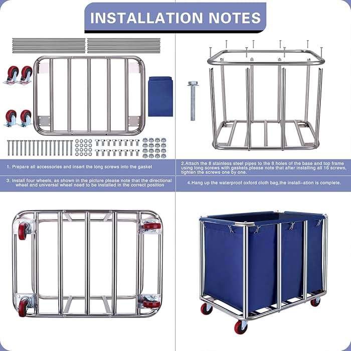 JJSMKCH Commercial Laundry Cart with Wheels, 400L Capacity, Sturdy Steel Frame, Waterproof Oxford Cloth, 330 lbs Load, Blue - Image 6
