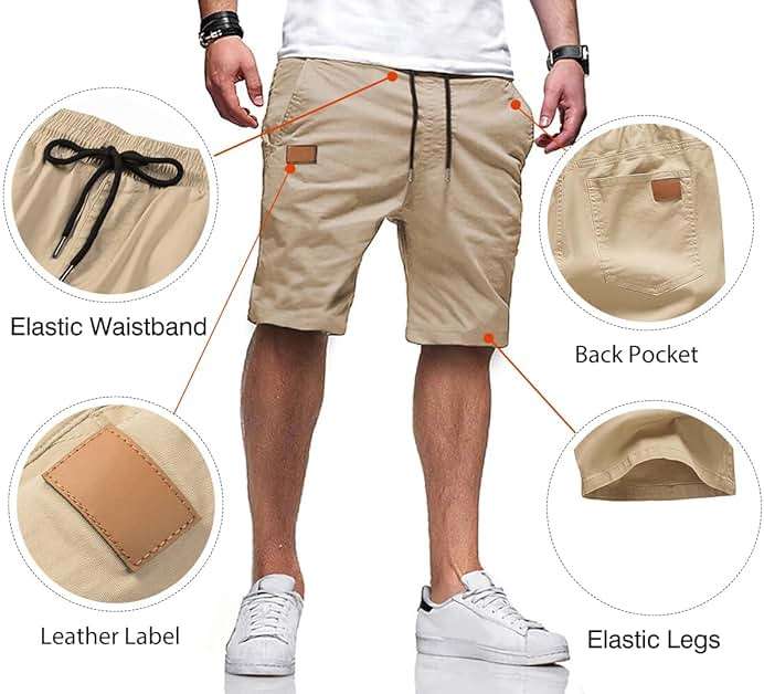JMIERR Mens Casual Shorts - Cotton Drawstring Summer Beach Stretch Twill Chino Golf Shorts - Image 3