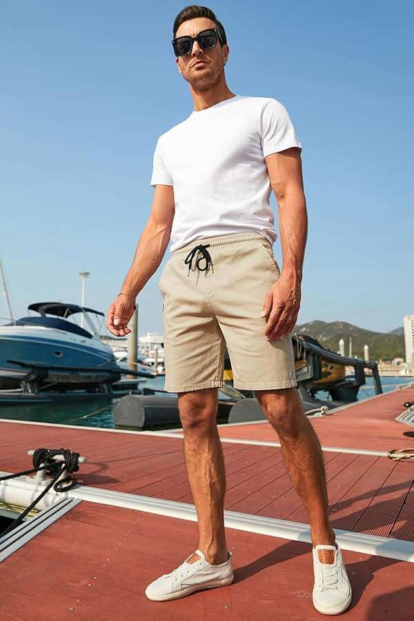 JMIERR Mens Casual Shorts - Cotton Drawstring Summer Beach Stretch Twill Chino Golf Shorts - Image 5