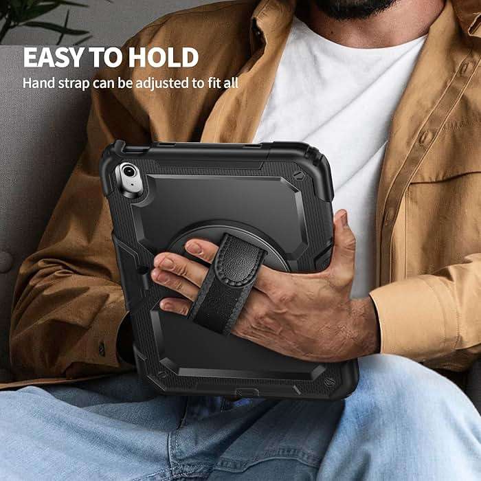 Ambison Case for iPad (A16) 11th/10th Generation 11''/10.9'' 2025/2022, [Kid Proof] Full Body Protective Case with 9H Tempered Glass Screen Protector, 360° Rotatable Kickstand & Hand Strap (Black) - Image 4