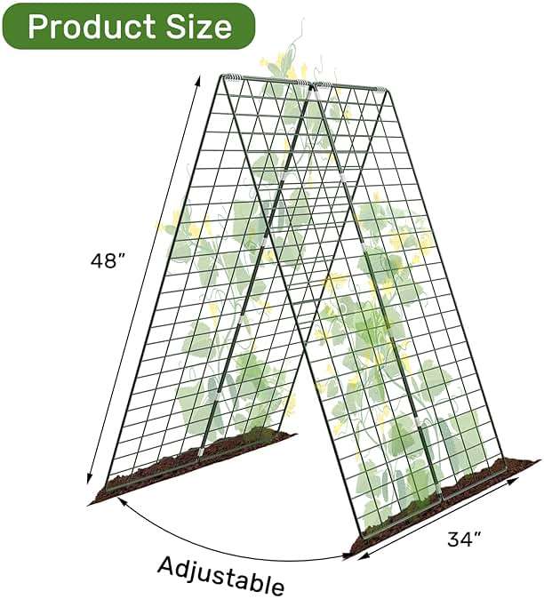 AGTEK 34" x 48" Foldable Cucumber Trellis with Garden Stakes and Zip Ties Plant Support A Frame Metal Trellis for Climbing Plants, Cucumber, Vegetable, Flowers - Image 3