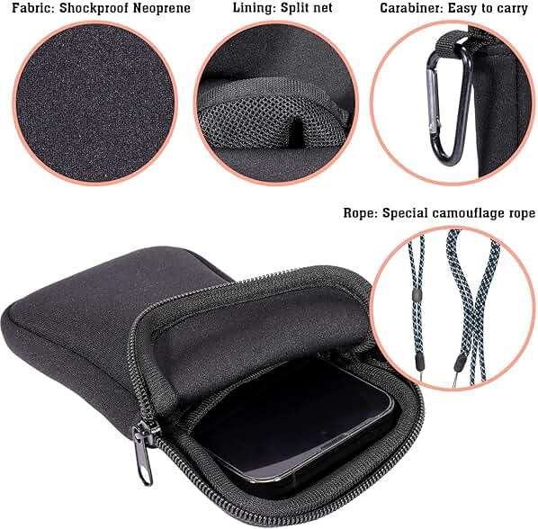 Pwsap Phone Sock, Universal Shock & Impact Resistant Neoprene Pouch with Carabiner and Lanyard Strap Sleeve Case for Hiking & Travelling Phone Bag Fits Phones up to 7 Inches, Black, M - Image 3