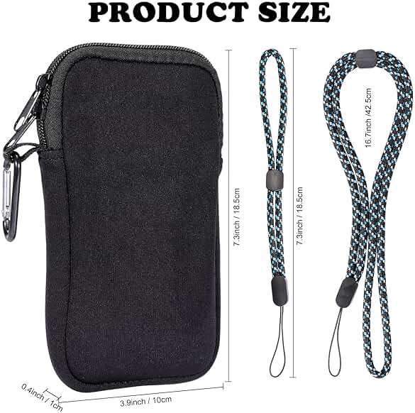 Pwsap Phone Sock, Universal Shock & Impact Resistant Neoprene Pouch with Carabiner and Lanyard Strap Sleeve Case for Hiking & Travelling Phone Bag Fits Phones up to 7 Inches, Black, M - Image 6