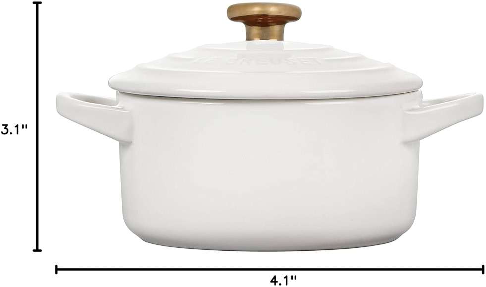 Le Creuset Stoneware Mini Round Cocotte, 8oz., White with Gold Heart Knob - Image 3