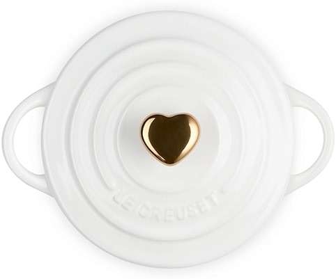 Le Creuset Stoneware Mini Round Cocotte, 8oz., White with Gold Heart Knob - Image 4