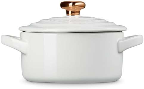 Le Creuset Stoneware Mini Round Cocotte, 8oz., White with Gold Heart Knob - Image 6