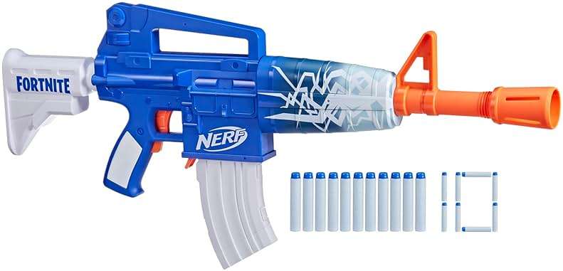 Nerf Fortnite Blue Shock Blaster, 10-Dart Clip, 10 Elite Nerf Darts, Includes Bonus Code to Unlock The Beat Wrap in The Game, Motorized Dart Blaster - Image 1