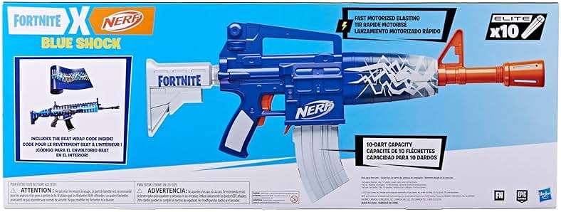 Nerf Fortnite Blue Shock Blaster, 10-Dart Clip, 10 Elite Nerf Darts, Includes Bonus Code to Unlock The Beat Wrap in The Game, Motorized Dart Blaster - Image 9