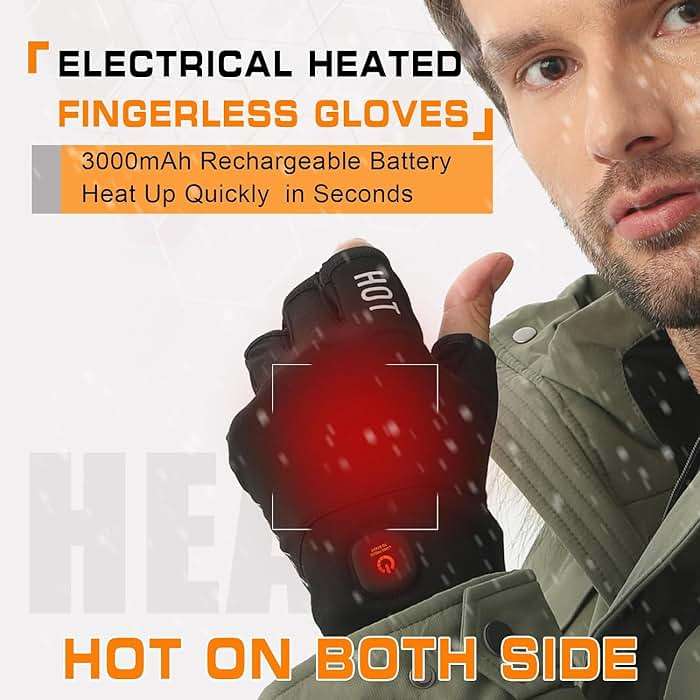 uncn Heated Gloves Fingerless for Women Man with 3.7V 3000mAh Battery Cordless Work Touchscreen Gloves for Winter Cold Weather Rechargeable Electric - Image 2