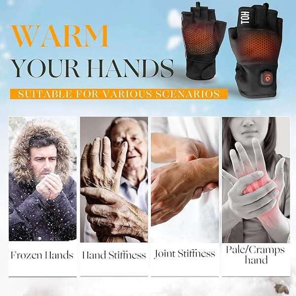 uncn Heated Gloves Fingerless for Women Man with 3.7V 3000mAh Battery Cordless Work Touchscreen Gloves for Winter Cold Weather Rechargeable Electric - Image 4