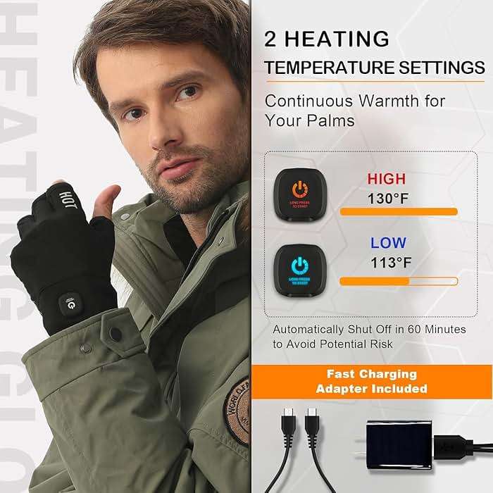 uncn Heated Gloves Fingerless for Women Man with 3.7V 3000mAh Battery Cordless Work Touchscreen Gloves for Winter Cold Weather Rechargeable Electric - Image 5