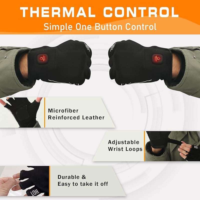 uncn Heated Gloves Fingerless for Women Man with 3.7V 3000mAh Battery Cordless Work Touchscreen Gloves for Winter Cold Weather Rechargeable Electric - Image 6
