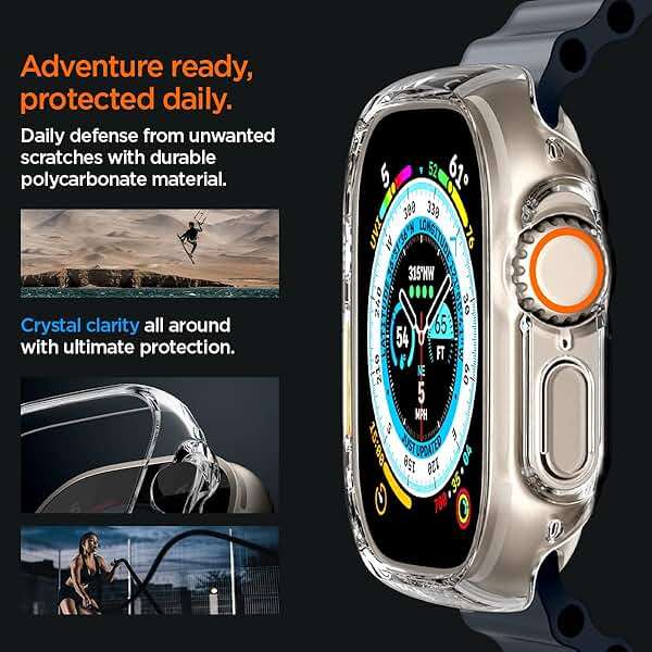 Spigen for Apple Watch Ultra 3/2/1 Case, Thin Fit 49mm Lightweight Shockproof Bumper Scratch-Resistant Hard PC Cover Accessories - Crystal Clear - Image 5