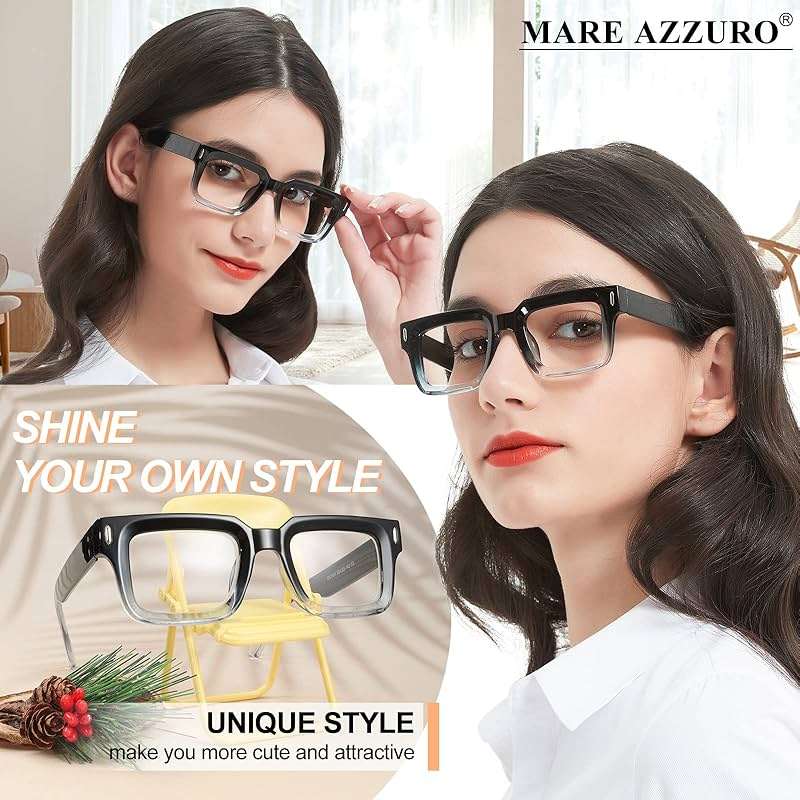 MARE AZZURO Thick Reading Glasses Women Stylish Square Readers 1.0 1.25 1.5 1.75 2.0 2.25 2.5 2.75 3.0 3.5 4.0 5.0 6.0 - Image 2