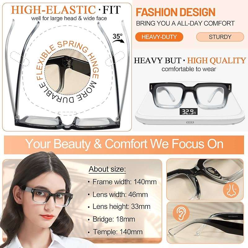 MARE AZZURO Thick Reading Glasses Women Stylish Square Readers 1.0 1.25 1.5 1.75 2.0 2.25 2.5 2.75 3.0 3.5 4.0 5.0 6.0 - Image 4