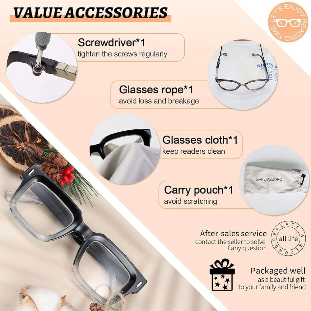 MARE AZZURO Thick Reading Glasses Women Stylish Square Readers 1.0 1.25 1.5 1.75 2.0 2.25 2.5 2.75 3.0 3.5 4.0 5.0 6.0 - Image 6