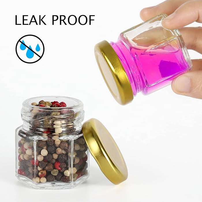 Keketin 1.5oz Honey Jars,30 Pack Hexagonal Glass Jars with Gold Lids,45ml Small Canning Jar Mini Storage Glass Jars for Jams,Fruits,Spices,Nuts,Jellies,Baby Foods - Image 6