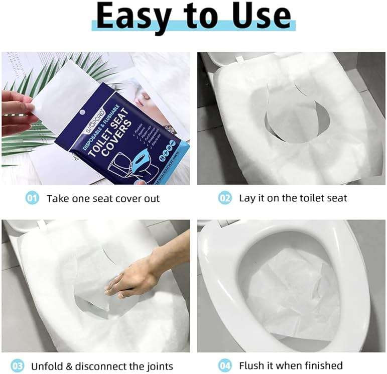 SFOPORD XL 100PCS Toilet Seat Covers Disposable - Flushable Paper Toilet Seat Cover is Travel Accessories, Travel Essentials for Public Restrooms, Airplane, Campin - Image 5