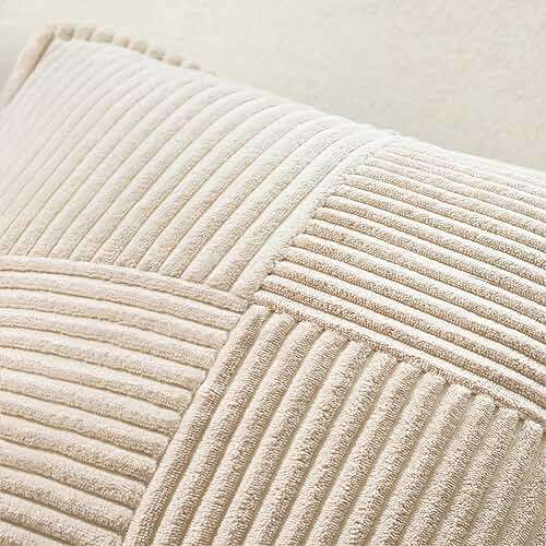MIULEE Decorative Throw Pillow Covers for Couch Bed Livingroom 18x18 Inch Set of 2 Beige Boho Accent Throw Pllows Broadside Striped Patchwork Soft Corduroy Pillowcases - Image 5