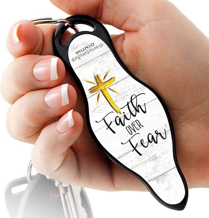 MUNIO Self Defense Keychain – Lightweight, Stylish & Portable Safety Tool for Women & Men – Non-Lethal Kubotan, Easy to Use, TSA Approved – Made in USA – Faith Over Fear Design - Image 1