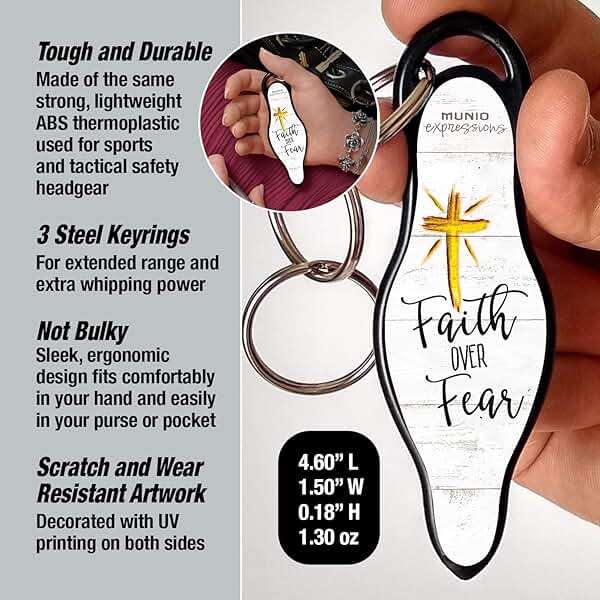 MUNIO Self Defense Keychain – Lightweight, Stylish & Portable Safety Tool for Women & Men – Non-Lethal Kubotan, Easy to Use, TSA Approved – Made in USA – Faith Over Fear Design - Image 3