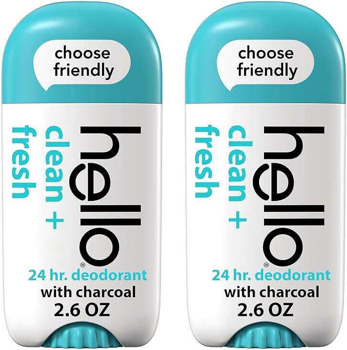 hello Clean + Fresh Aluminum Free Deodorant for Women and Men, 72-Hour Deodorant, Only 9 Ingredients, Baking Soda Free, Enriched with Shea Butter, Vegan, 2.6 oz Stick Deodorant (2 Pack) - Image 1