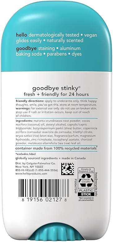 hello Clean + Fresh Aluminum Free Deodorant for Women and Men, 72-Hour Deodorant, Only 9 Ingredients, Baking Soda Free, Enriched with Shea Butter, Vegan, 2.6 oz Stick Deodorant (2 Pack) - Image 2