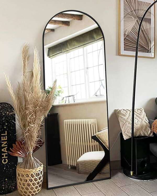 ITSRG Floor Mirror, Full Length Mirror with Stand, Arched Wall Mirror Full Length, Black Floor Mirror Freestanding, Wall Mounted for Bedroom, Black - Image 3