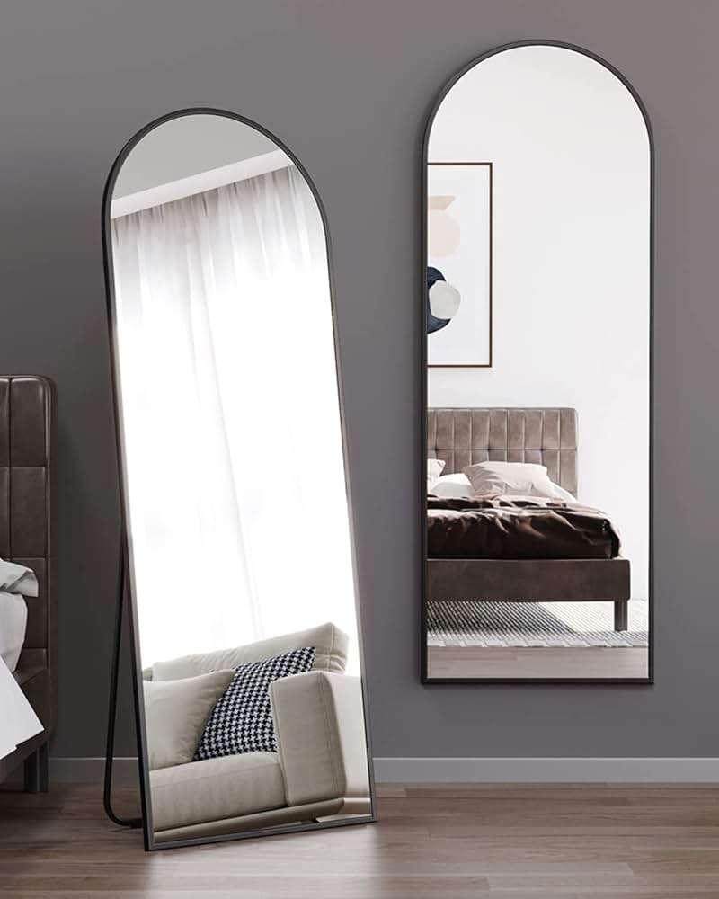 ITSRG Floor Mirror, Full Length Mirror with Stand, Arched Wall Mirror Full Length, Black Floor Mirror Freestanding, Wall Mounted for Bedroom, Black - Image 4