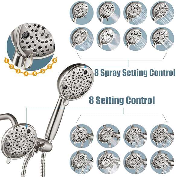 Aolemi Shower Faucet Set Rain Shower Head System Shower Trim Kit Pressure Rough-in Valve Included ABS 8 Setting Dual Shower Head and Handheld Spray Brushed Nickel - Image 3