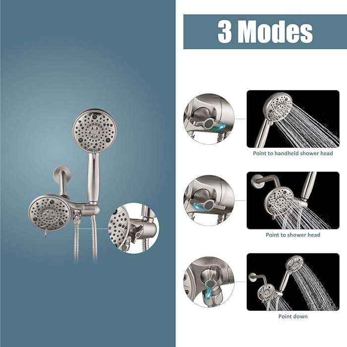 Aolemi Shower Faucet Set Rain Shower Head System Shower Trim Kit Pressure Rough-in Valve Included ABS 8 Setting Dual Shower Head and Handheld Spray Brushed Nickel - Image 4