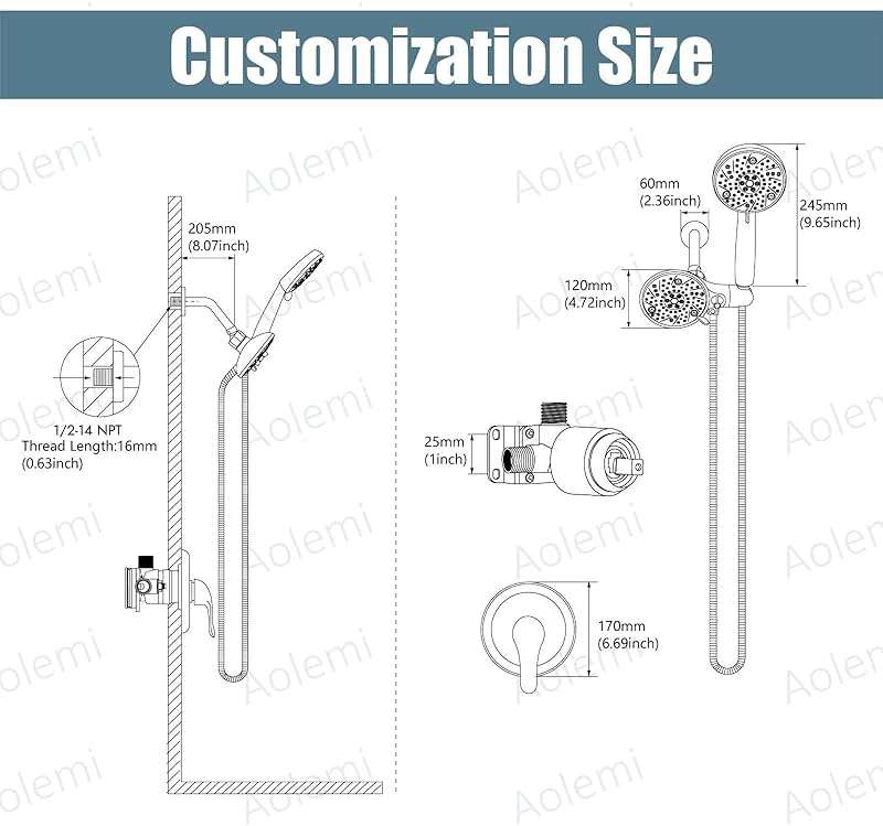 Aolemi Shower Faucet Set Rain Shower Head System Shower Trim Kit Pressure Rough-in Valve Included ABS 8 Setting Dual Shower Head and Handheld Spray Brushed Nickel - Image 5