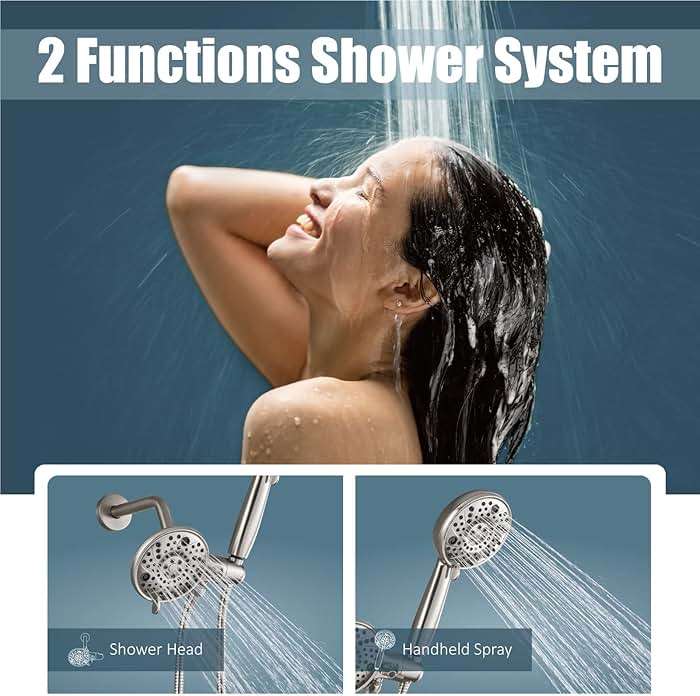 Aolemi Shower Faucet Set Rain Shower Head System Shower Trim Kit Pressure Rough-in Valve Included ABS 8 Setting Dual Shower Head and Handheld Spray Brushed Nickel - Image 7