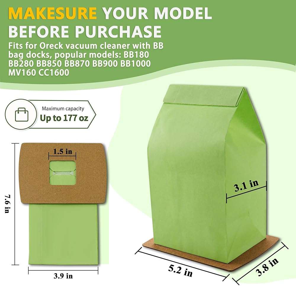 PKBB12DW Type BB Compact Canister Vacuum Bags Replacement for Oreck XL Buster B Canister Handheld Vacuum Cleaner BB180 BB280 BB850 BB870 BB900 BB1000 MV160 CC1600, 10 Pack - Image 2