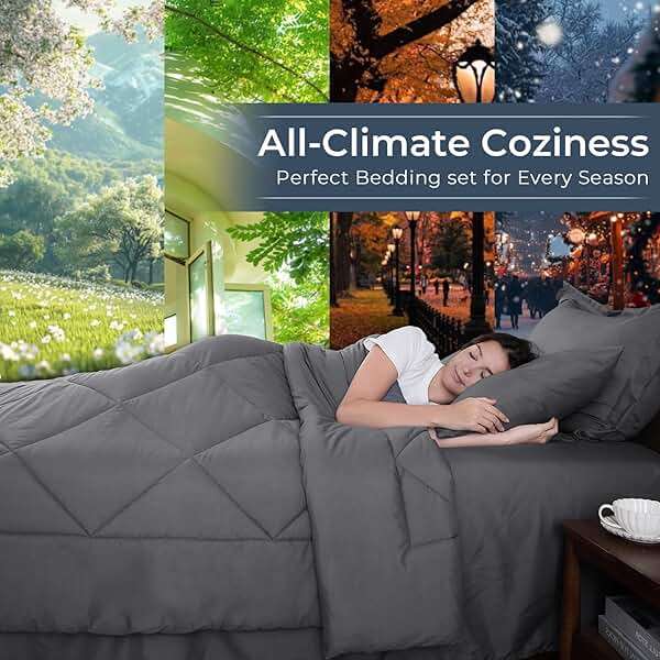 HEVUMYI 7 Pieces Queen Comforter Set, All Season Reversible Bed in a Bag, Ultra Soft Queen Bedding Set with Grey Comforter, Flat Sheet, Fitted Sheet, Pillowcases, Pillow Shams, Dark Grey - Image 4