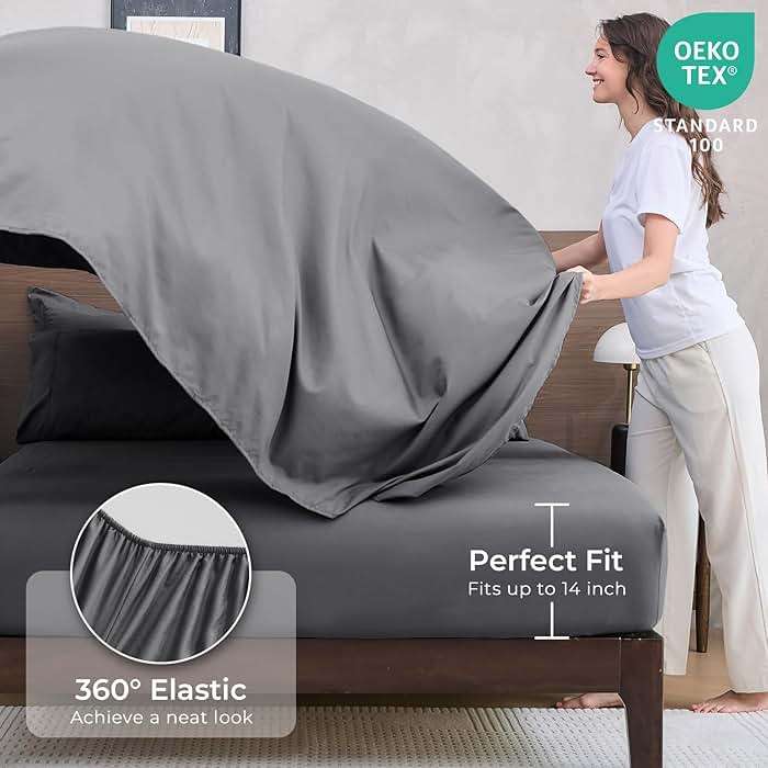 HEVUMYI 7 Pieces Queen Comforter Set, All Season Reversible Bed in a Bag, Ultra Soft Queen Bedding Set with Grey Comforter, Flat Sheet, Fitted Sheet, Pillowcases, Pillow Shams, Dark Grey - Image 6