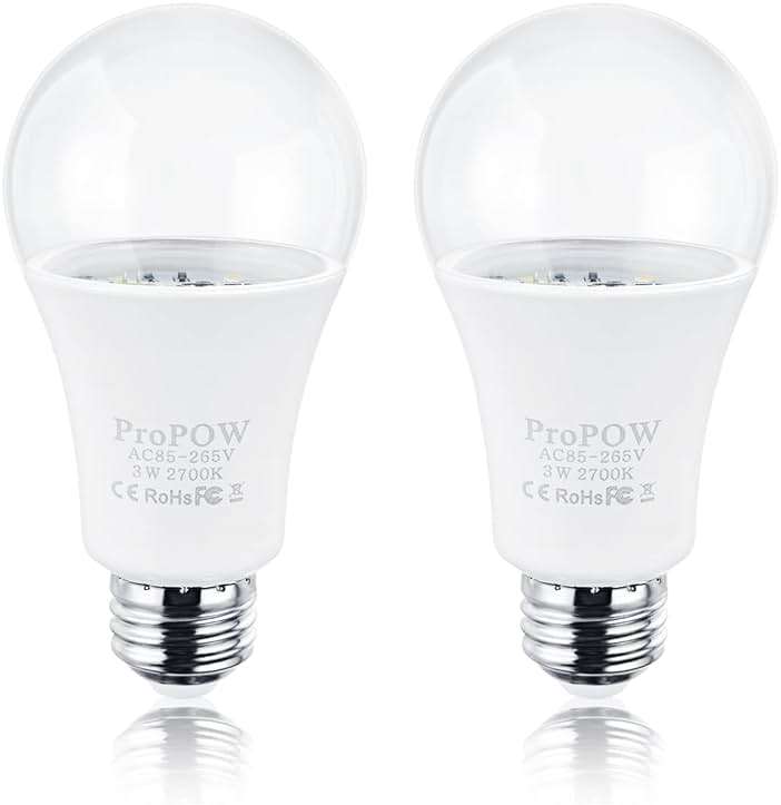 ProPOW 25 Watt Dusk to Dawn Light Bulbs, A19 3W Clear Cover E26 LED Bulbs Automatic on/Off Indoor/Outdoor Lighting for Porch,Garage,Driveway,Yard,Hallway,Patio(300 Lumen,Soft White,2-Pack) - Image 1