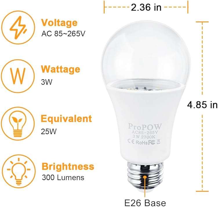 ProPOW 25 Watt Dusk to Dawn Light Bulbs, A19 3W Clear Cover E26 LED Bulbs Automatic on/Off Indoor/Outdoor Lighting for Porch,Garage,Driveway,Yard,Hallway,Patio(300 Lumen,Soft White,2-Pack) - Image 5
