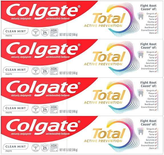 Colgate Total Active Prevention Clean Mint Toothpaste, Anticavity Fluoride Toothpaste, Clinically Proven Formula That Fights Plaque Bacteria, Mint, 4 Pack, 5.1 oz - Image 1