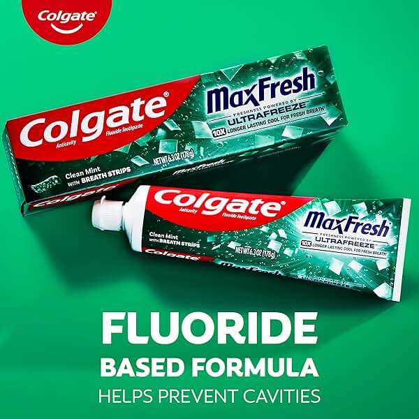 Colgate MaxFresh Clean Mint Toothpaste Pack, Fresh Breath Toothpaste with Fluoride and Hundreds of Mini Breath Strips, Leaves Mouth Feeling Refreshed for Hours, 4 Pack, 6.3 oz - Image 6