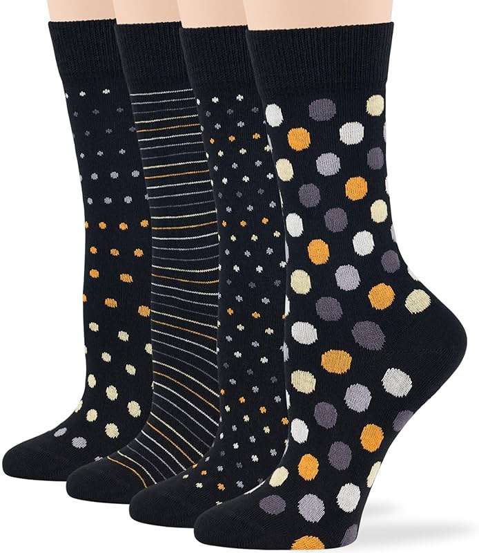 7BigStars Women Crew Socks - Fun Cotton Socks for Women, Colorful and Cute Designs, 4 Pairs Breathable Casual Dress Socks - Image 1