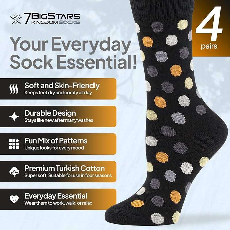 7BigStars Women Crew Socks - Fun Cotton Socks for Women, Colorful and Cute Designs, 4 Pairs Breathable Casual Dress Socks - Image 3