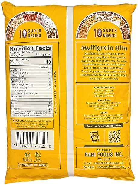 Desi Kitchen Multigrain (10 Super Grains) Wheat Flour (Chakki Atta) 10lbs - Image 2