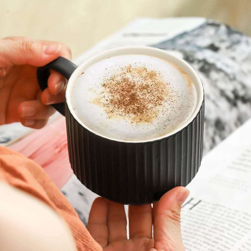 HASENSE Coffee Mug Ceramic Set of 4 with Stand, Stackable Large Latte Cups with Metal Stand, Dishwasher & Microwave Safe, Black for Cappuccino Tea Hot Cocoa - Image 7
